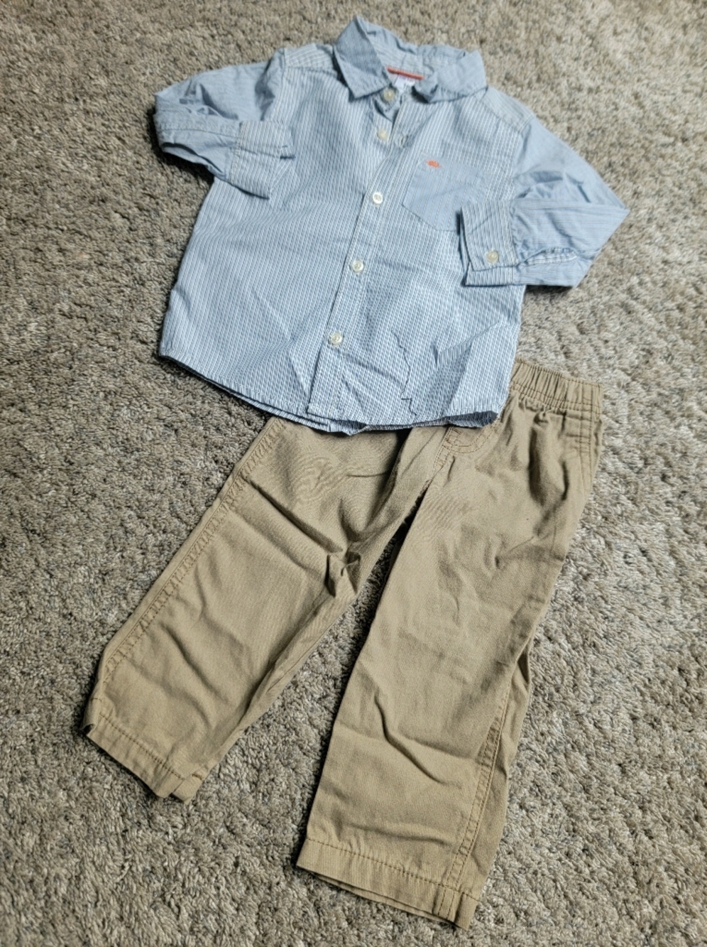 Carter's Tan Chinos with Blue Striped Button-Up Size 18M